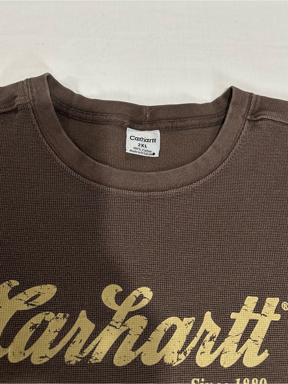 Carhartt Brown Crewneck Thermal Shirt with light Army Green Logo